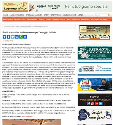<p>Sestri: sommelier, anche un corso per l’assaggio dell’olio</p>