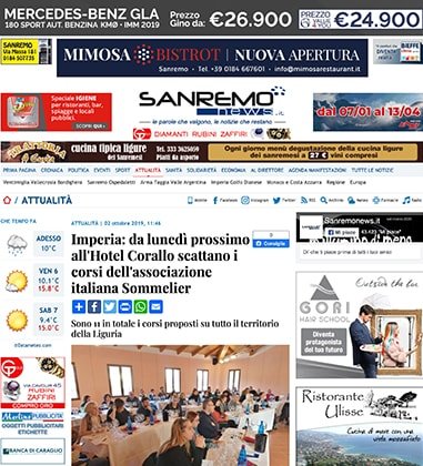 <p>Imperia: da lunedì prossimo all'Hotel Corallo scattano i corsi dell'associazione italiana Sommelier</p>