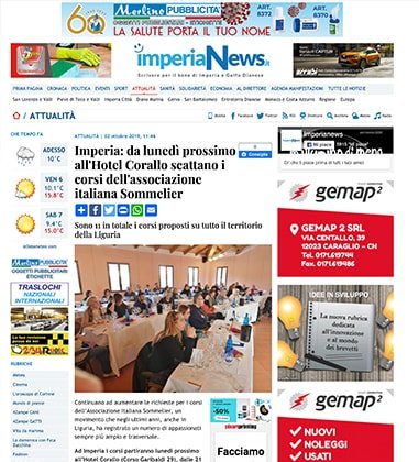 <p>Imperia: da lunedì prossimo all'Hotel Corallo scattano i corsi dell'associazione italiana Sommelier</p>