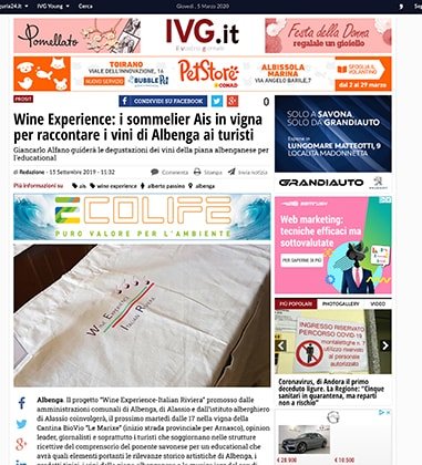 Wine Experience: i sommelier Ais in vigna per raccontare i vini di Albenga ai turisti