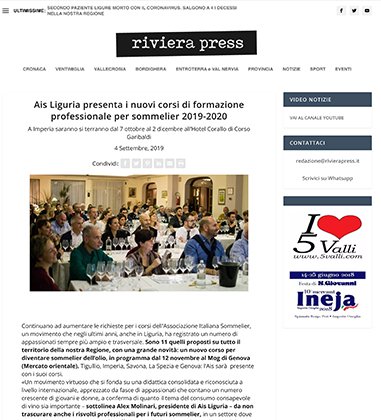 <p>Ais Liguria presenta i nuovi corsi di formazione professionale per sommelier 2019-2020</p>