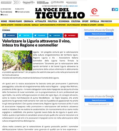 <p>Valorizzare la Liguria attraverso il vino, intesa tra Regione e sommellier</p>