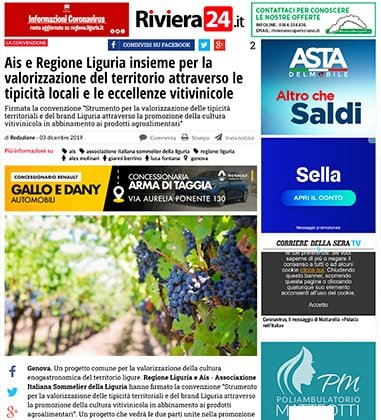 <p>Ais e Regione Liguria insieme per la valorizzazione del territorio attraverso le tipicità locali e le eccellenze vitivinicole</p>
