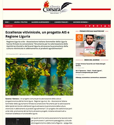 Eccellenze vitivinicole, un progetto AIS e Regione Liguria
