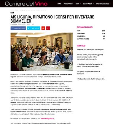 <p>AIS LIGURIA, RIPARTONO I CORSI PER DIVENTARE SOMMELIER</p>