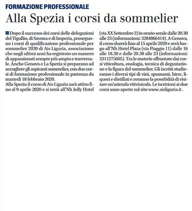 <p>Alla Spezia i corsi da sommelier</p>