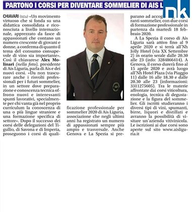 <p>Partono i corsi per diventare sommelier Ais Liguria</p>