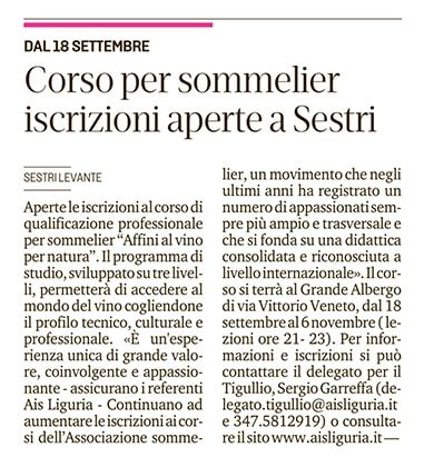 <p>Corso per sommelier iscrizioni aperte a Sestri</p>