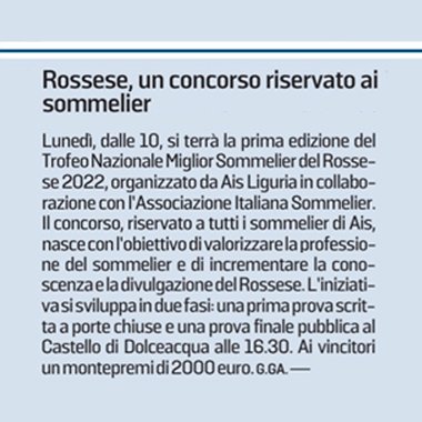 <p>Rossese, un concorso riservato ai sommelier</p>
