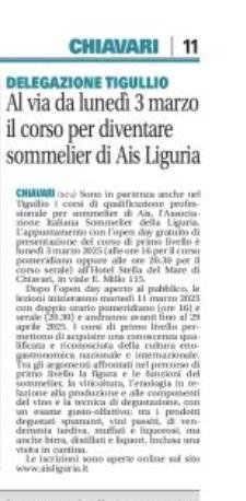 <p>Al via da luned&igrave; 3 marzo il corso per diventare sommelier di Ais Liguria</p>