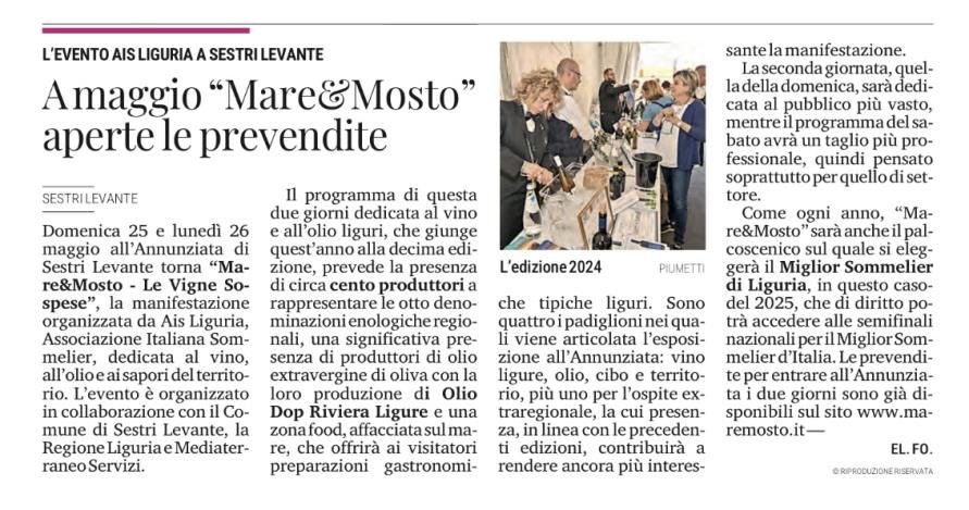 <p>A maggio "Mare&Mosto" aperte le prevendite</p>