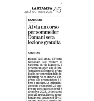 <p>Al via un corso per sommelier. Domani sera lezione gratuita</p>