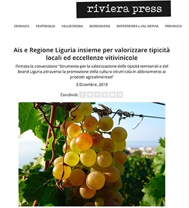 Ais e Regione Liguria insieme per valorizzare tipicità locali ed eccellenze vitivinicole